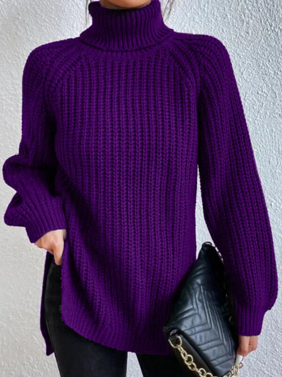 Pull Cachemire Femme à Col Roulé, Texture Côtelée, Fente – Tortue 6