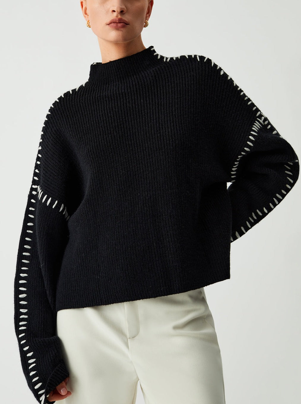 Pull Femme Beige Taille M Acrylique Chic et Élégant-4