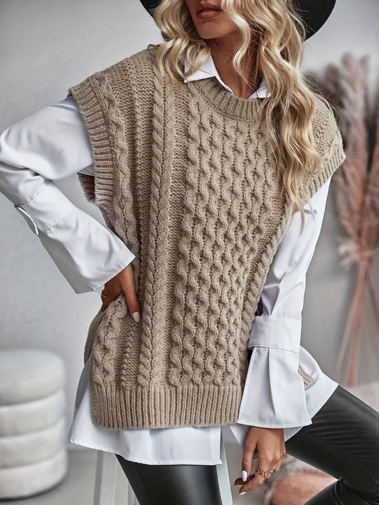 Gilet Sans Manches Femme en Tricot à Câble - Coupe Relaxée 0
