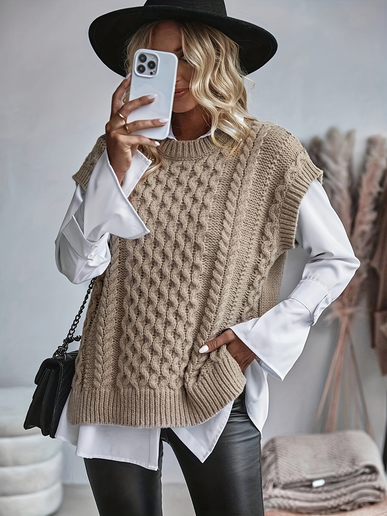 Gilet Sans Manches Femme en Tricot à Câble - Coupe Relaxée 1