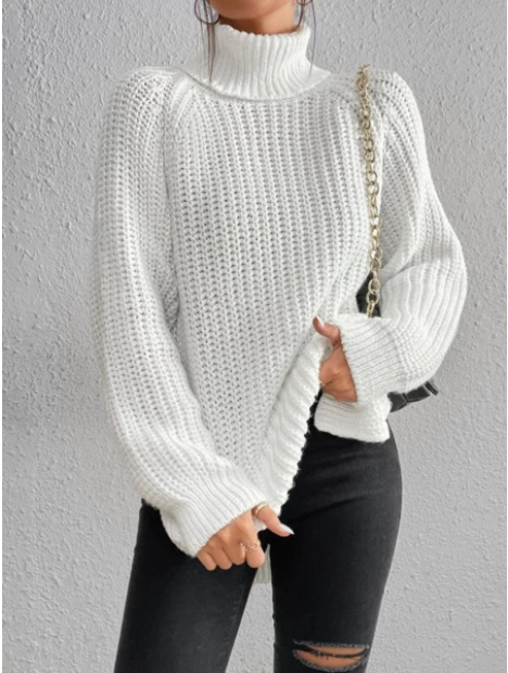 Pull Cachemire Femme à Col Roulé, Texture Côtelée, Fente – Tortue 1