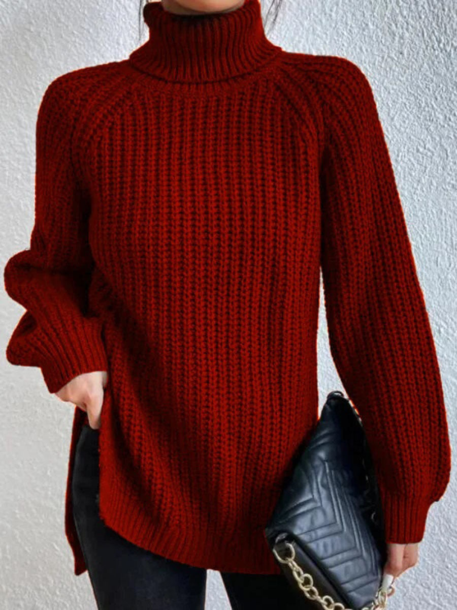 Pull Cachemire Femme à Col Roulé, Texture Côtelée, Fente – Tortue 3