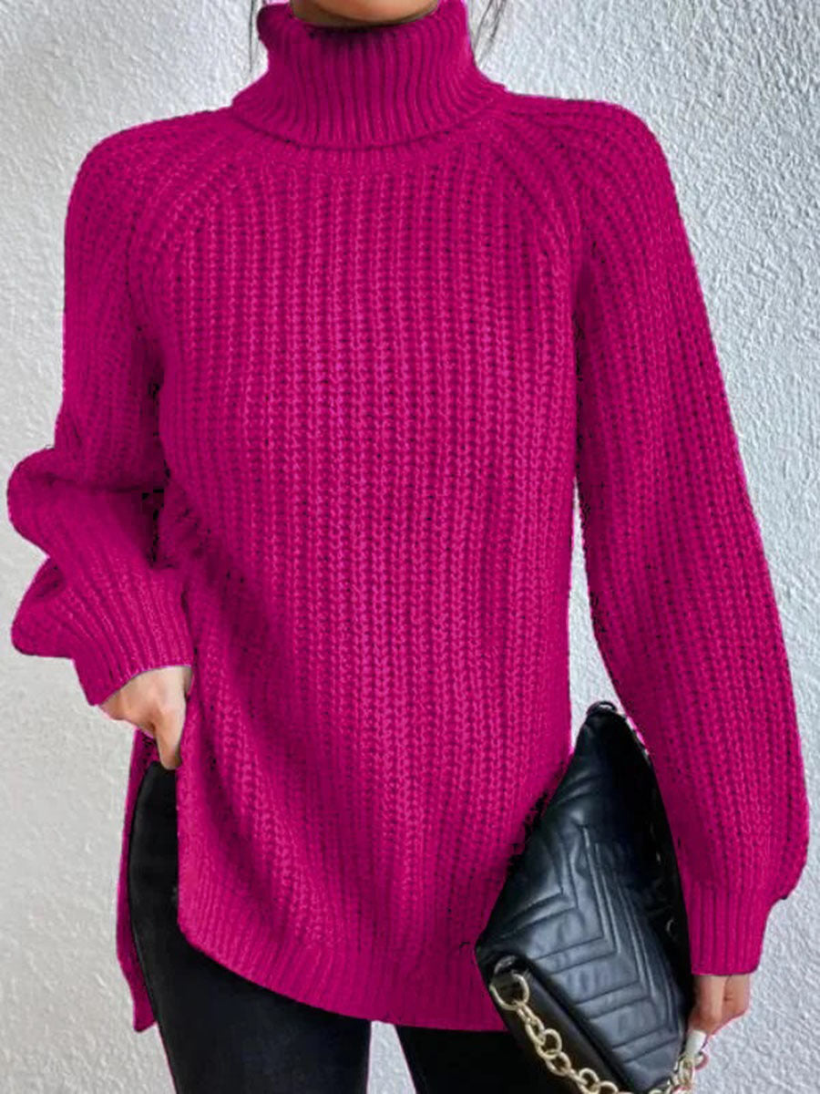 Pull Cachemire Femme à Col Roulé, Texture Côtelée, Fente – Tortue 4