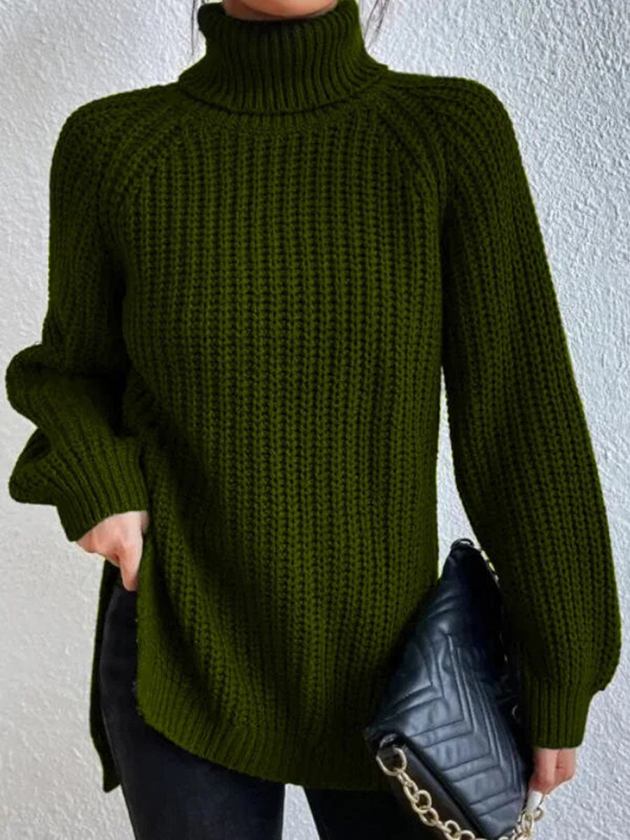 Pull Cachemire Femme à Col Roulé, Texture Côtelée, Fente – Tortue 5