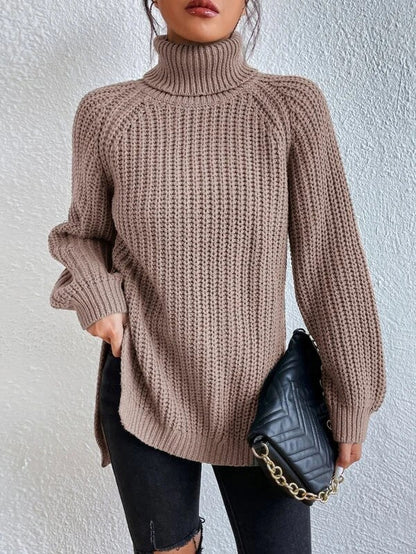 Pull Cachemire Femme à Col Roulé, Texture Côtelée, Fente – Tortue 7