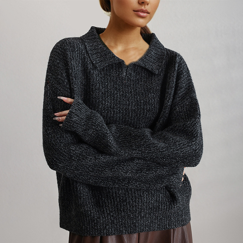 Pull Femme Ample Tricoté Manches Longues Mélange Acrylique 4