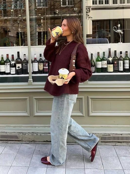 Pull Femme Bordeaux Taille M Acrylique-2