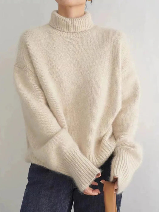 Pull Femme Élégant à Col Montant en Maille Douce – Manches Longues 0
