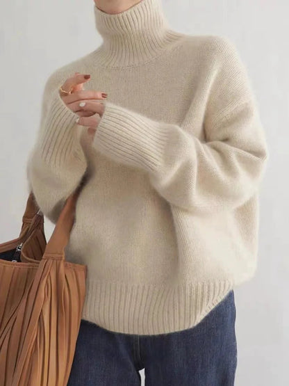Pull Femme Élégant à Col Montant en Maille Douce – Manches Longues 1