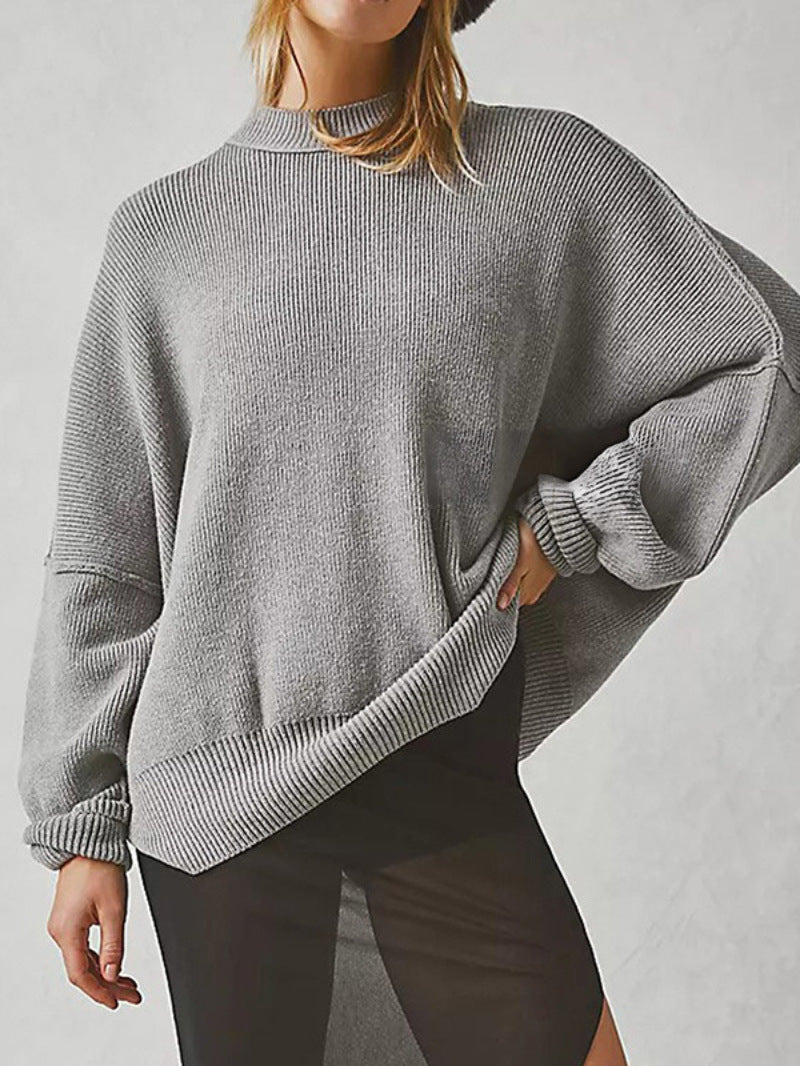 Pull Femme Oversize Col Rond Manches Longues Fentes Latérales 1