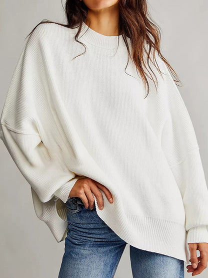Pull Femme Oversize Col Rond Manches Longues Fentes Latérales 11