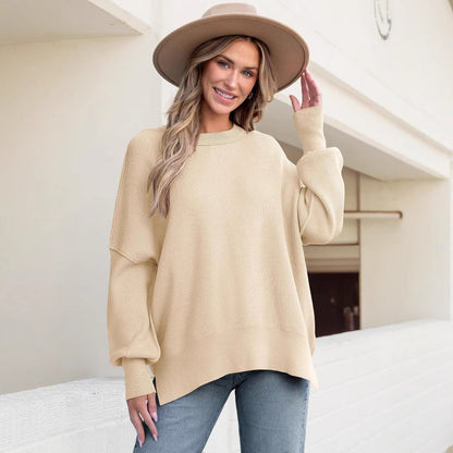 Pull Femme Oversize Col Rond Manches Longues Fentes Latérales 2