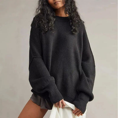 Pull Femme Oversize Col Rond Manches Longues Fentes Latérales 3