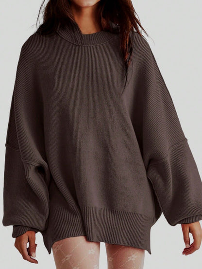 Pull Femme Oversize Col Rond Manches Longues Fentes Latérales 4
