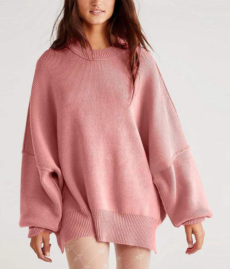 Pull Femme Oversize Col Rond Manches Longues Fentes Latérales 5