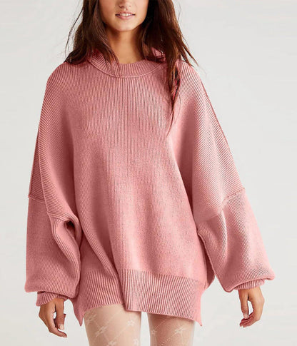 Pull Femme Oversize Col Rond Manches Longues Fentes Latérales 5