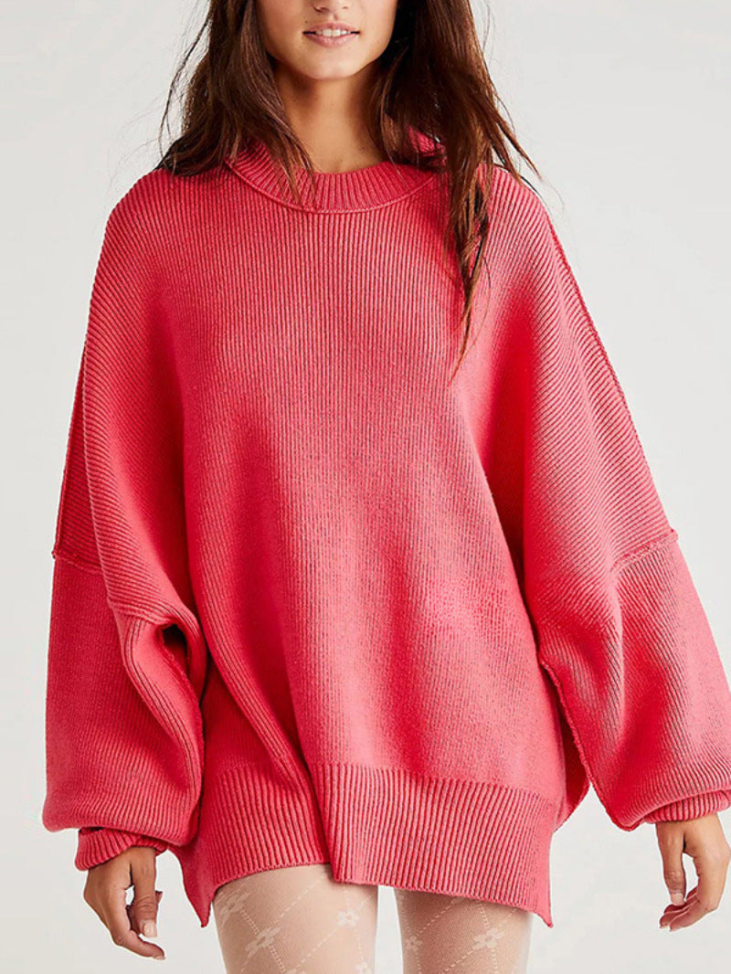 Pull Femme Oversize Col Rond Manches Longues Fentes Latérales 6