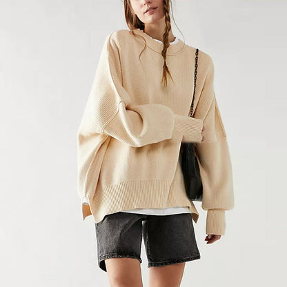 Pull Femme Oversize Col Rond Manches Longues Fentes Latérales 7