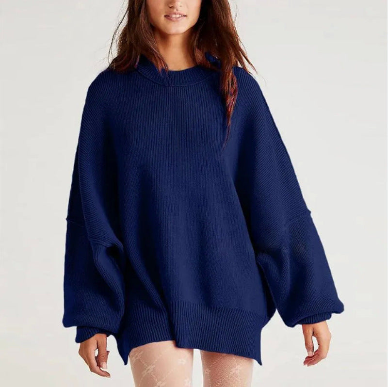 Pull Femme Oversize Col Rond Manches Longues Fentes Latérales 9