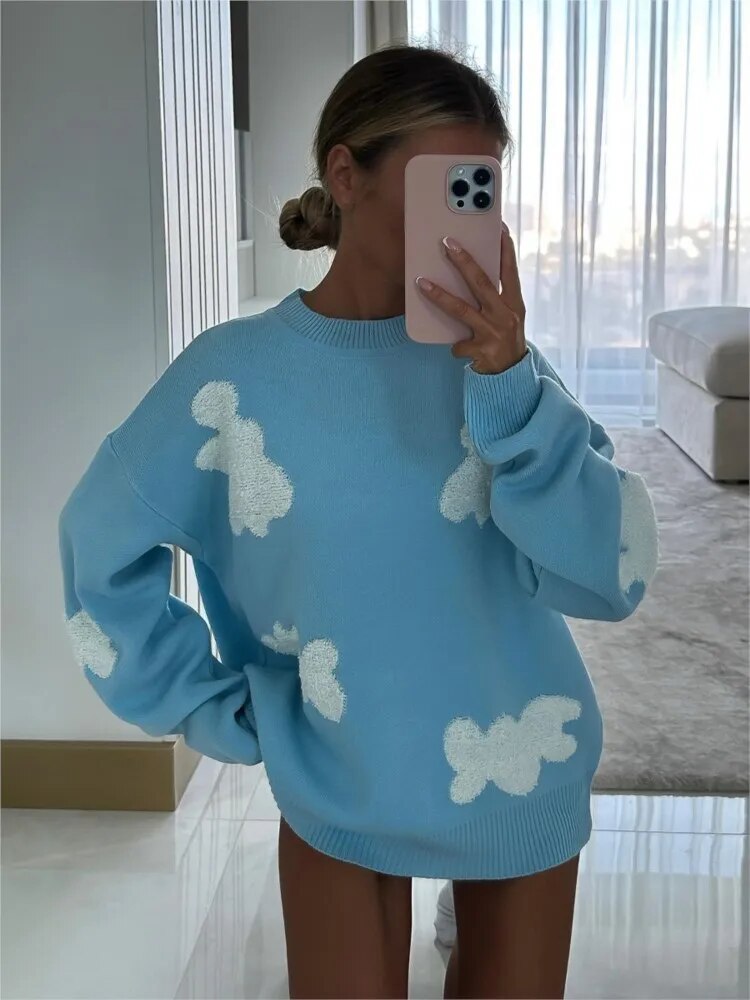 Pull Femme Oversize Imprimé Cœur en Coton Doux – Style Décontracté 2
