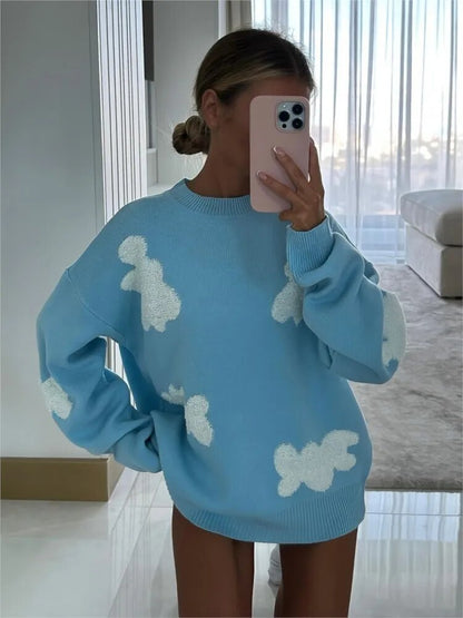 Pull Femme Oversize Imprimé Cœur en Coton Doux – Style Décontracté 2