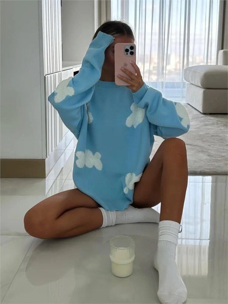 Pull Femme Oversize Imprimé Cœur en Coton Doux – Style Décontracté 3